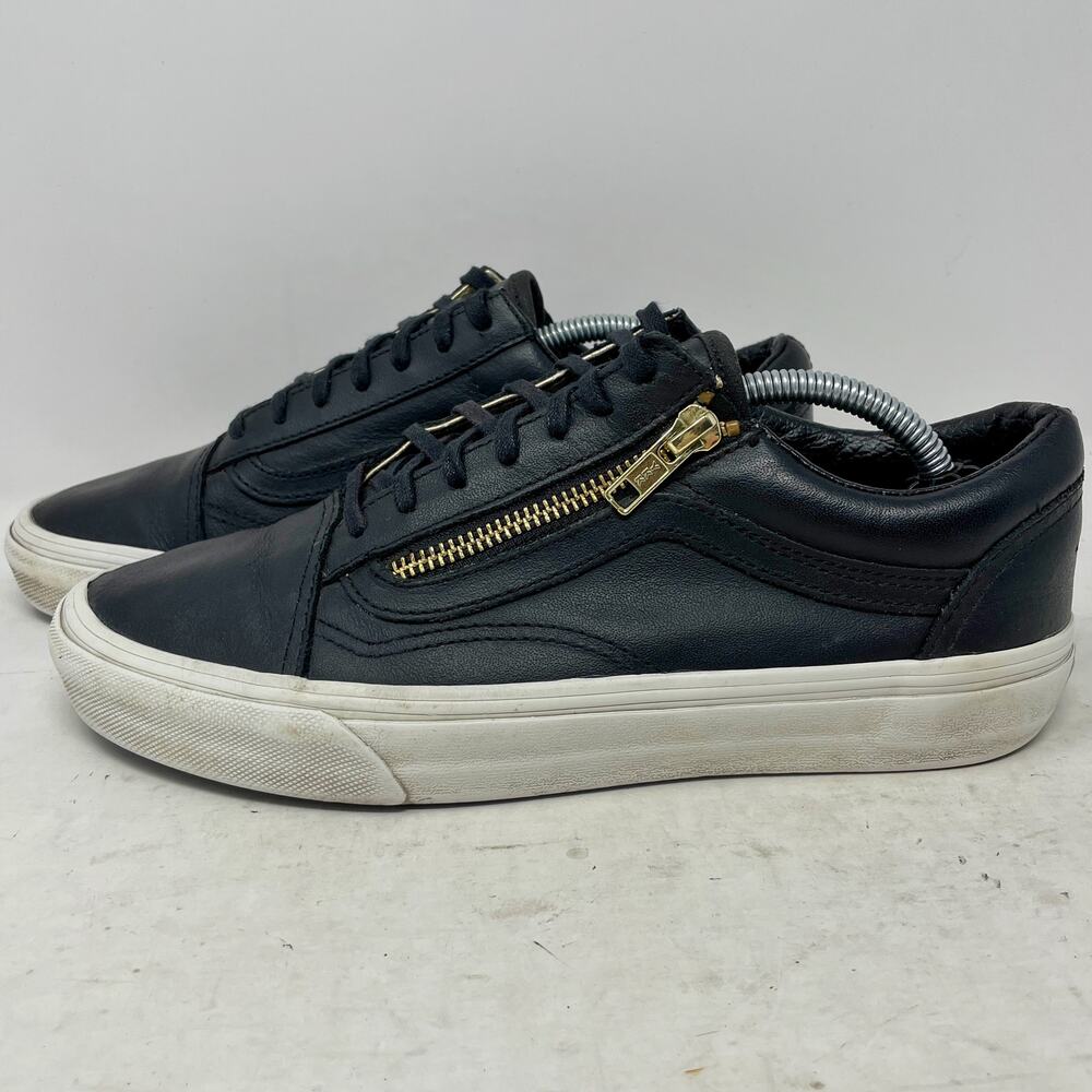 Vans Black Leather Side Zip Low Sneakers Womens 7.5 Mens 6